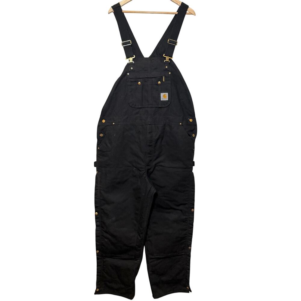 Carhartt Quilt-Lined Bib Overalls Duck Zip-to-Thigh #R41 Utility Black Men 44x32 - Picture 2 of 9